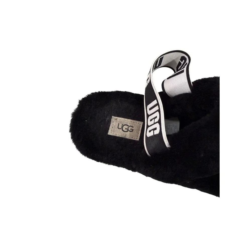 UGG Oh Fluffita Black Sheepskin Platform Slingback Slides Sandals Women 8